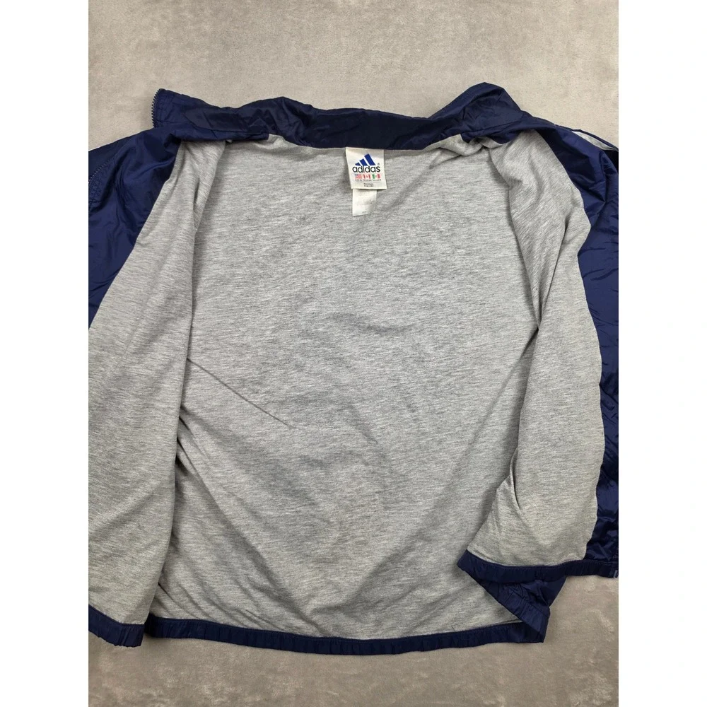 Vintage Adidas Windbreaker Jacket Mens XL Blue 3-Stripe Full Zip Lined Y2K *Read